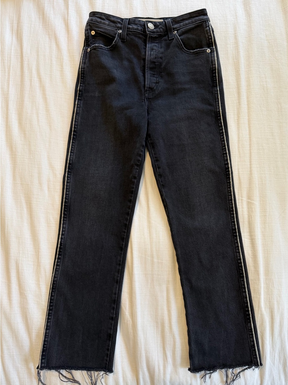 AMO Chloe Crop With Piping Black with White Sidestripe Size 26 - Picture 1 of 10